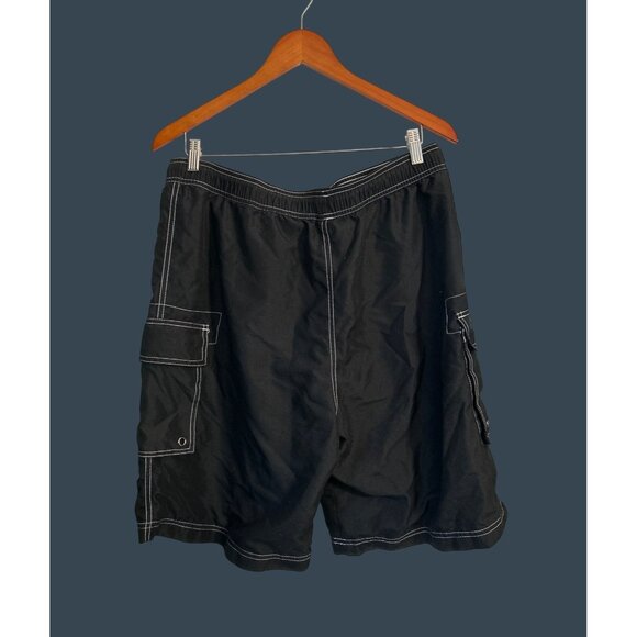 Clothin Mens 34 Black Cargo Swim Shorts With Pockets & Drawstring Waist - Picture 2 of 7